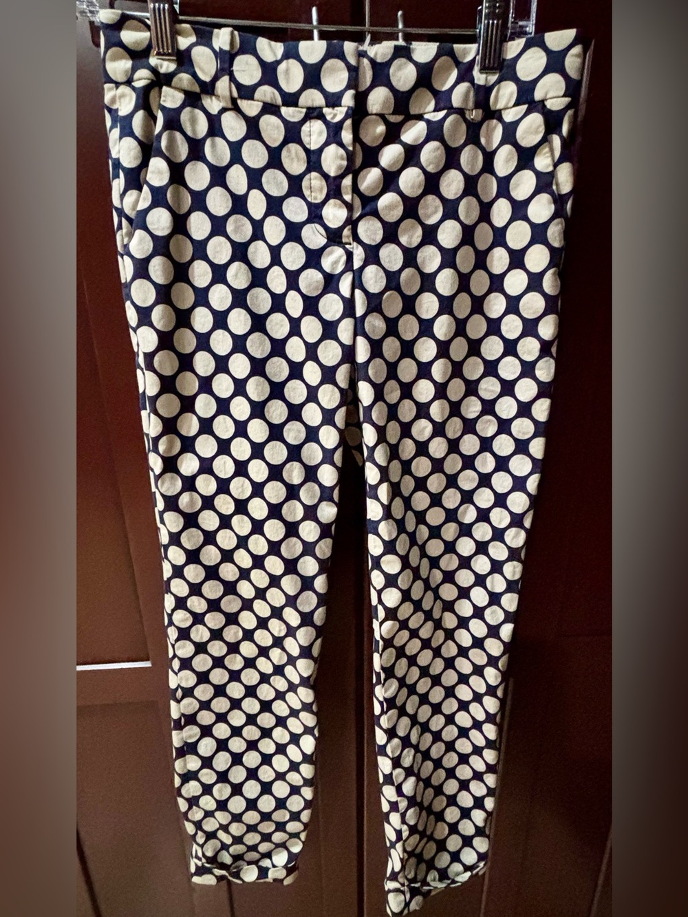J. Crew Navy and White Polka Dot Slim Pants